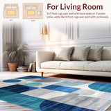 Ultra Soft Area Rug, Non Slip, Stain Resistant, Washable Area Rugs for Living Room, Bedroom, Elegant Gray Geometric Motif(Blue)