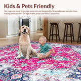 Ultra Soft Area Rug, Non Slip, Stain Resistant, Washable Area Rugs for Living Room, Bedroom, Trendy Turquoise Distressed Aesthetic(Pink)