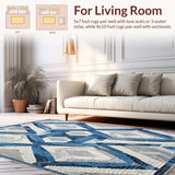 Ultra Soft Area Rug, Non Slip, Stain Resistant, Washable Area Rugs for Living Room, Bedroom, Clifton Collection Modern Geometric Floor Grey Blue(Blue)
