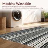 Ultra Soft Area Rug, Non Slip, Stain Resistant, Washable Area Rugs for Living Room, Bedroom, Ebony & Ivory: Striped Cotton Weave Patio Carpet, Casual Style(Black)
