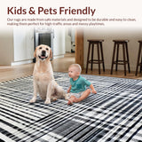 Ultra Soft Area Rug, Non Slip, Stain Resistant, Washable Area Rugs for Living Room, Bedroom, Geometric Black & White Area Rug:  Boho Chic Design(Black)