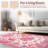 Ultra Soft Area Rug, Non Slip, Stain Resistant, Washable Area Rugs for Living Room, Bedroom, Contemporary Floral Geometry(White)