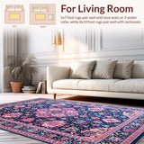 Ultra Soft Area Rug, Non Slip, Stain Resistant, Washable Area Rugs for Living Room, Bedroom, Rustic Textured Ogee Style(Blue)