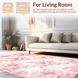 Ultra Soft Area Rug, Non Slip, Stain Resistant, Washable Area Rugs for Living Room, Bedroom, Rustic Pink Blossom Charm(Pink)