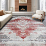 Ultra Soft Area Rug, Non Slip, Stain Resistant, Washable Area Rugs for Living Room, Bedroom, Rustic Textured Linear Pattern(Red)