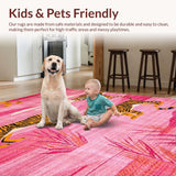 Ultra Soft Area Rug, Non Slip, Stain Resistant, Washable Area Rugs for Living Room, Bedroom, Contemporary Wildlife Illustrative Design(Pink)