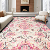 Ultra Soft Area Rug, Non Slip, Stain Resistant, Washable Area Rugs for Living Room, Bedroom, Chic Blush Floral Medallion(Pink)