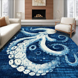 Ultra Soft Area Rug, Non Slip, Stain Resistant, Washable Area Rugs for Living Room, Bedroom, Nautical Octopus Carpet: Indigo Ink Octopus Print, Non-Slip Floor Decor(Blue)