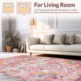 Ultra Soft Area Rug, Non Slip, Stain Resistant, Washable Area Rugs for Living Room, Bedroom, Adorable Pastel Garden Design(Pink)