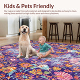 Ultra Soft Area Rug, Non Slip, Stain Resistant, Washable Area Rugs for Living Room, Bedroom, Playful Vintage Trellis Effect(Purple)