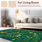 Ultra Soft Area Rug, Non Slip, Stain Resistant, Washable Area Rugs for Living Room, Bedroom, Rustic Earthy Insect Print Design(Green)