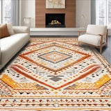 Ultra Soft Area Rug, Non Slip, Stain Resistant, Washable Area Rugs for Living Room, Bedroom, Vibrant Vintage Geometric Flair(Orange)