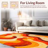 Ultra Soft Area Rug, Non Slip, Stain Resistant, Washable Area Rugs for Living Room, Bedroom, Whimsical Colorful Fluid Design(Orange)