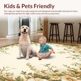 Ultra Soft Area Rug, Non Slip, Stain Resistant, Washable Area Rugs for Living Room, Bedroom, Hallway Runner with Beige and Green Floral Design(Beige)