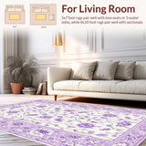 Ultra Soft Area Rug, Non Slip, Stain Resistant, Washable Area Rugs for Living Room, Bedroom, Lavender Ethereal Waves Style(White)
