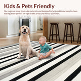 Ultra Soft Area Rug, Non Slip, Stain Resistant, Washable Area Rugs for Living Room, Bedroom, Modern Boho Rug With Graphic Contrast Stripes And Linear Rhythm(Black)