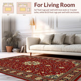 Ultra Soft Area Rug, Non Slip, Stain Resistant, Washable Area Rugs for Living Room, Bedroom, Timeless Antique Medallion Aesthetic(Red)
