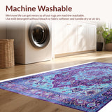Ultra Soft Area Rug, Non Slip, Stain Resistant, Washable Area Rugs for Living Room, Bedroom, Rustic Distressed Floral Motif(Blue)