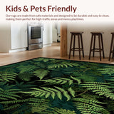 Black Woodland Washable Floral Rug Forest Fern Botanical Area Carpet(Green)