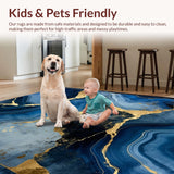 Ultra Soft Area Rug, Non Slip, Stain Resistant, Washable Area Rugs for Living Room, Bedroom, Luxurious Gold Abstract Waves(Blue)