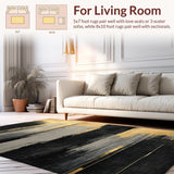 Ultra Soft Area Rug, Non Slip, Stain Resistant, Washable Area Rugs for Living Room, Bedroom, Elegant Modern Gold Accents(Black)