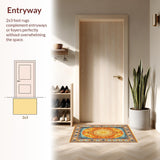 Ultra Soft Area Rug, Non Slip, Stain Resistant, Washable Area Rugs for Living Room, Bedroom, Warm Toned Retro Sun Motif(Orange)
