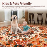 Ultra Soft Area Rug, Non Slip, Stain Resistant, Washable Area Rugs for Living Room, Bedroom, Playful Soft Blooming Pattern(Orange)