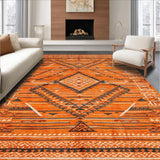 Ultra Soft Area Rug, Non Slip, Stain Resistant, Washable Area Rugs for Living Room, Bedroom, Tribal Orange Geometric Motif(Orange)