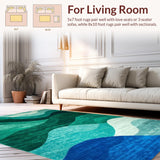 Ultra Soft Area Rug, Non Slip, Stain Resistant, Washable Area Rugs for Living Room, Bedroom, Elegant Turquoise and Green Fusion(Blue)