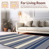 Ultra Soft Area Rug, Non Slip, Stain Resistant, Washable Area Rugs for Living Room, Bedroom, Whimsical Nautical Stripe Composition(Blue)