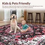 Ultra Soft Area Rug, Non Slip, Stain Resistant, Washable Area Rugs for Living Room, Bedroom, Rustic Low Pile Geometric Aesthetic(Black)
