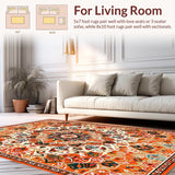 Ultra Soft Area Rug, Non Slip, Stain Resistant, Washable Area Rugs for Living Room, Bedroom, Playful Soft Blooming Pattern(Orange)