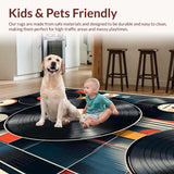 Ultra Soft Area Rug, Non Slip, Stain Resistant, Washable Area Rugs for Living Room, Bedroom, Retro Vinyl Record Music Room Non Slip Rug(Black)