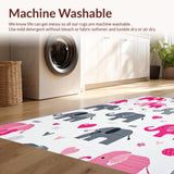 Ultra Soft Area Rug, Non Slip, Stain Resistant, Washable Area Rugs for Living Room, Bedroom, Playful Cartoon Elephant Motif(Pink)