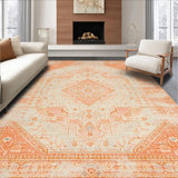 Ultra Soft Area Rug, Non Slip, Stain Resistant, Washable Area Rugs for Living Room, Bedroom, Sophisticated Distressed Floral Theme(Orange)