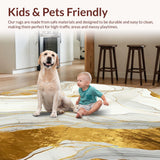 Ultra Soft Area Rug, Non Slip, Stain Resistant, Washable Area Rugs for Living Room, Bedroom, Gold Abstract Marble Geometric Indoor Area(White)