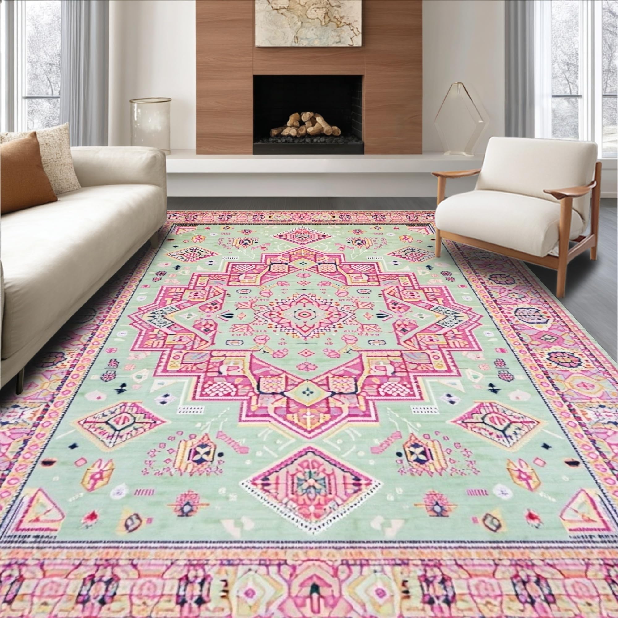 Lush Light Green Medallion Design Rug – ODIKA