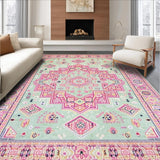 Ultra Soft Area Rug, Non Slip, Stain Resistant, Washable Area Rugs for Living Room, Bedroom, Lush Light Green Medallion Design(Pink)