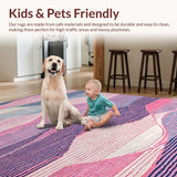 Ultra Soft Area Rug, Non Slip, Stain Resistant, Washable Area Rugs for Living Room, Bedroom, Vibrant Multicolored Artful Design(Pink)