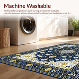 Ultra Soft Area Rug, Non Slip, Stain Resistant, Washable Area Rugs for Living Room, Bedroom, Rustic Gold and Blue Patterned Motif(Blue)