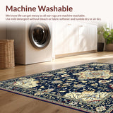 Ultra Soft Area Rug, Non Slip, Stain Resistant, Washable Area Rugs for Living Room, Bedroom, Rustic Navy Floral Elegance(Blue)