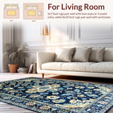 Ultra Soft Area Rug, Non Slip, Stain Resistant, Washable Area Rugs for Living Room, Bedroom, Luxurious Vintage Patterned Tapestry(Blue)