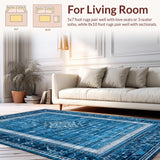Ultra Soft Area Rug, Non Slip, Stain Resistant, Washable Area Rugs for Living Room, Bedroom, Elegant Bow Charm Rug Blue Themed Decorative Mat with Stylish Knot Design(Blue)