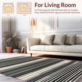 Ultra Soft Area Rug, Non Slip, Stain Resistant, Washable Area Rugs for Living Room, Bedroom, Sleek Black and Bone Stripes(Black)