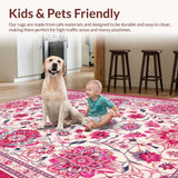 Ultra Soft Area Rug, Non Slip, Stain Resistant, Washable Area Rugs for Living Room, Bedroom, Lively Retro Flower Print Charm(White)