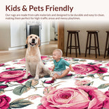 Ultra Soft Area Rug, Non Slip, Stain Resistant, Washable Area Rugs for Living Room, Bedroom, Rustic Pink Garden Motif(Pink)
