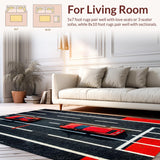 Ultra Soft Area Rug, Non Slip, Stain Resistant, Washable Area Rugs for Living Room, Bedroom, Chic Modern Race Car Motif(Red)