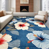 Ultra Soft Area Rug, Non Slip, Stain Resistant, Washable Area Rugs for Living Room, Bedroom, Chic Blue-Red Botanical Pattern(Blue)