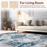 Ultra Soft Area Rug, Non Slip, Stain Resistant, Washable Area Rugs for Living Room, Bedroom, Artistic Vintage Floral Motif(Blue)