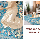 Ultra Soft Area Rug, Non Slip, Stain Resistant, Washable Area Rugs for Living Room, Bedroom, Charming Ethnic Floral Motif(Blue)